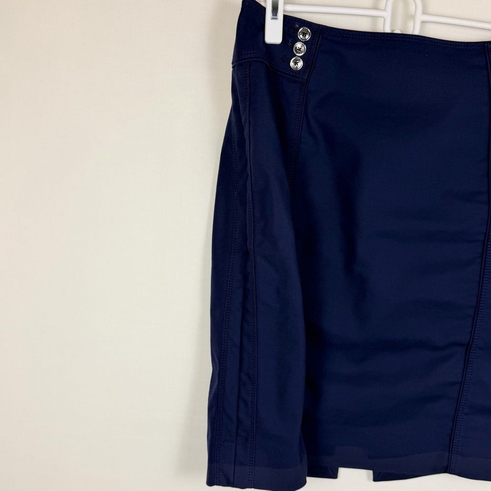 White House Black Market Perfect Form Navy Pencil Skirt Size 6 Stretch Fit Slit - Picture 3 of 11